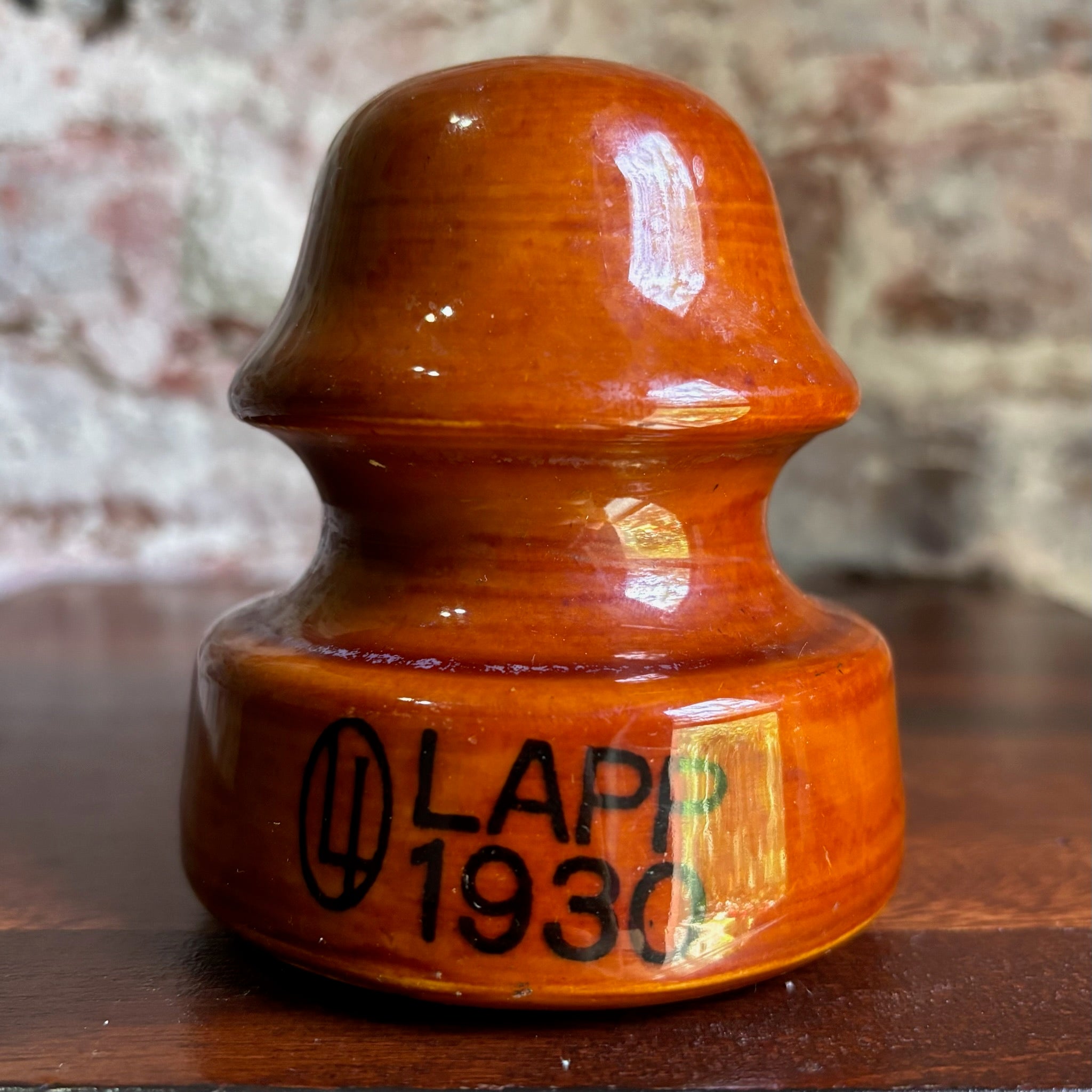 Vintage 1930 LAPP Caramel Brown Glazed Porcelain Insulator