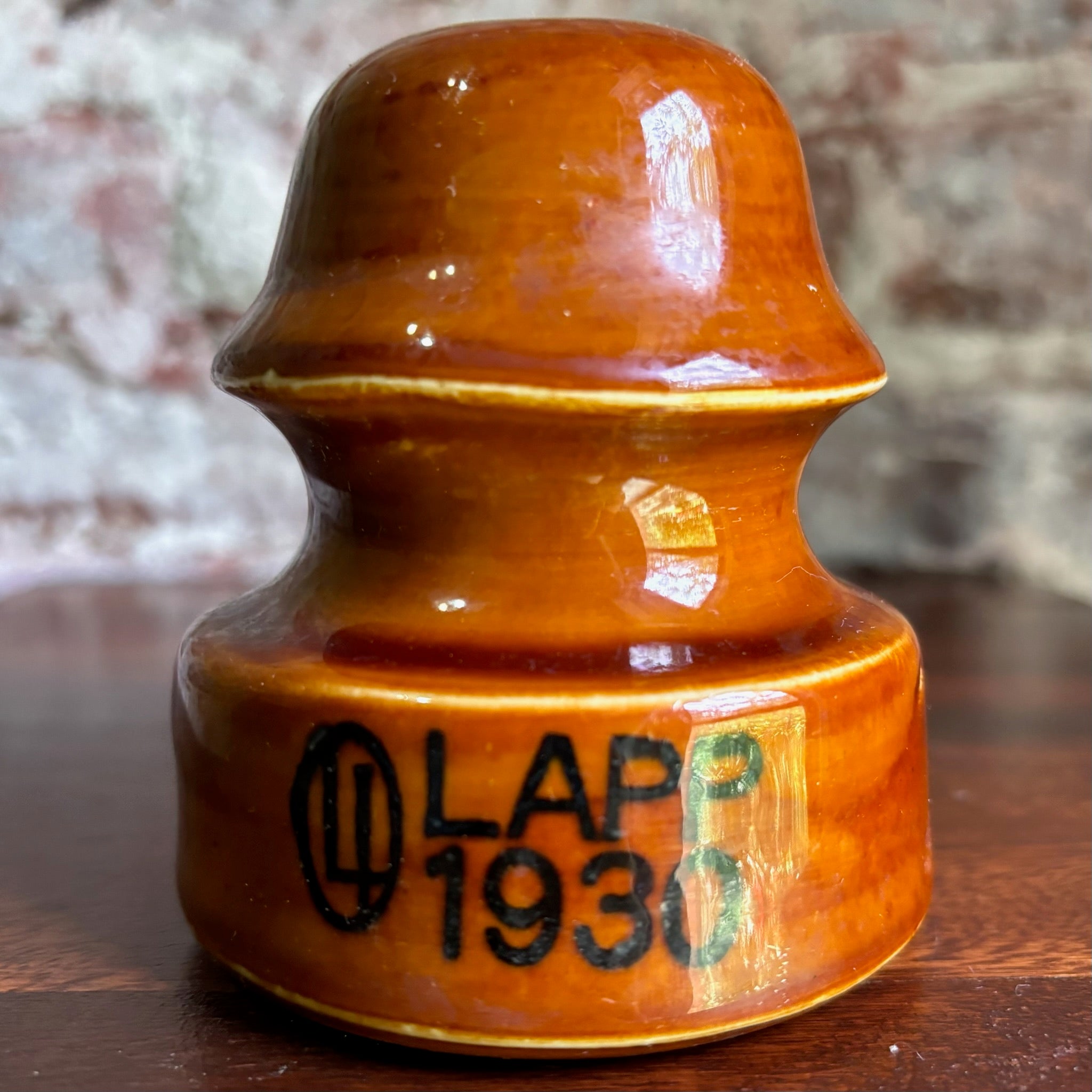 Vintage 1930 LAPP Caramel Brown Glazed Porcelain Insulator