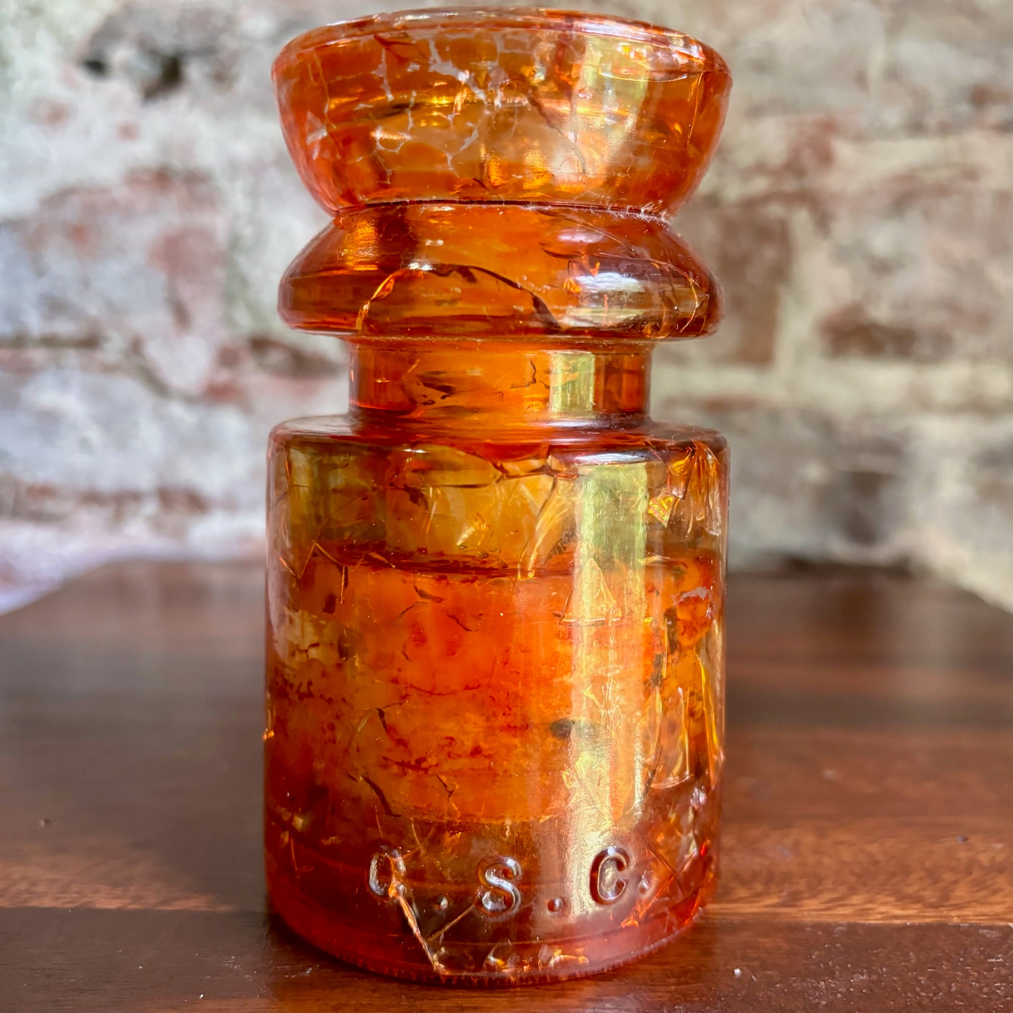 Antique Hemingray No. 19-30 Amber Color Glass Repurposed Insulator Candle Holder