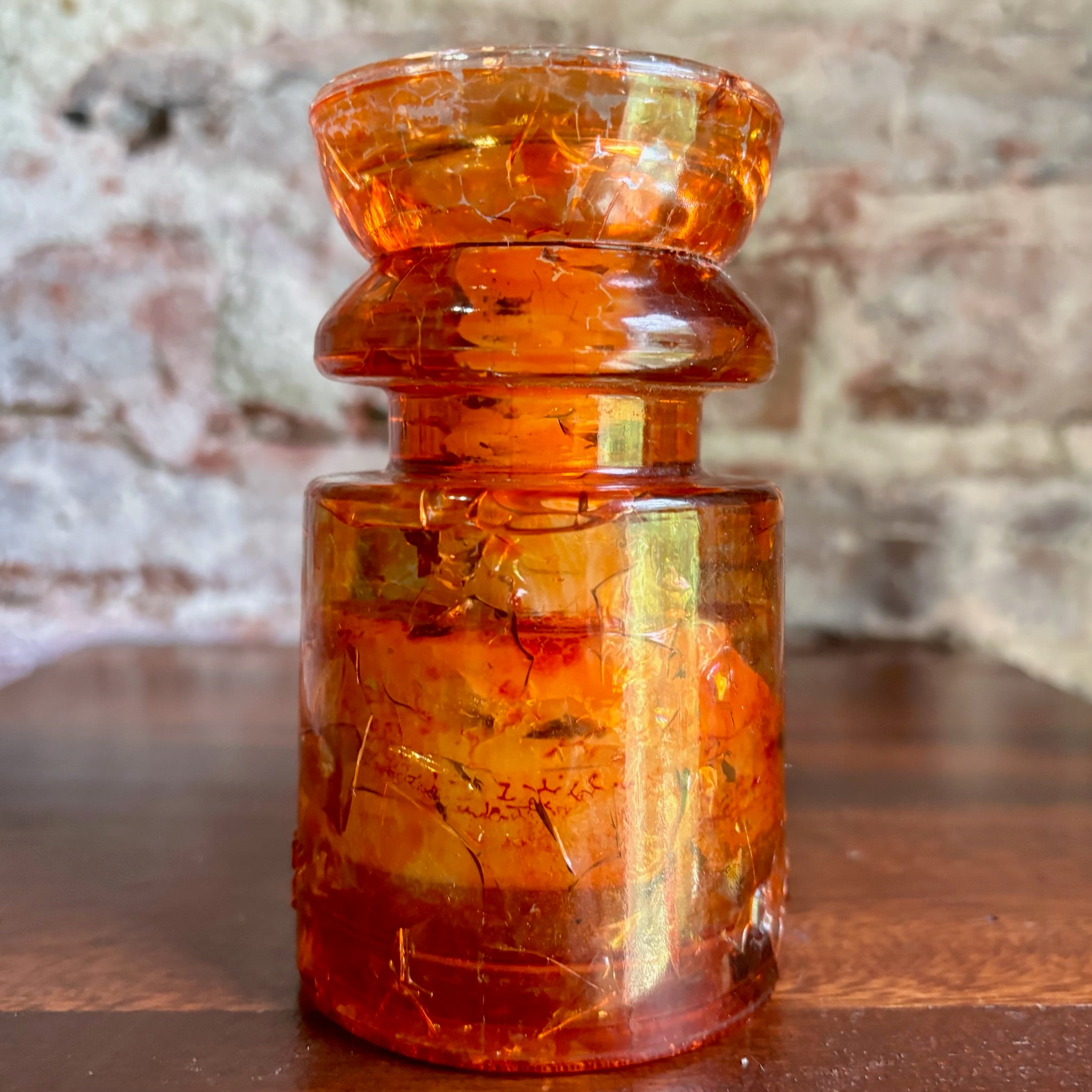Antique Hemingray No. 19-30 Amber Color Glass Repurposed Insulator Candle Holder