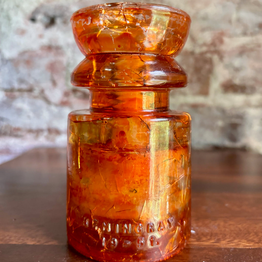 Antique Hemingray No. 19-30 Amber Color Glass Repurposed Insulator Candle Holder