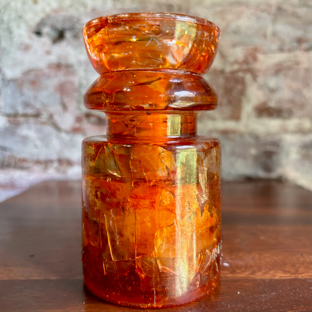 Antique Hemingray No. 19-30 Amber Color Glass Repurposed Insulator Candle Holder