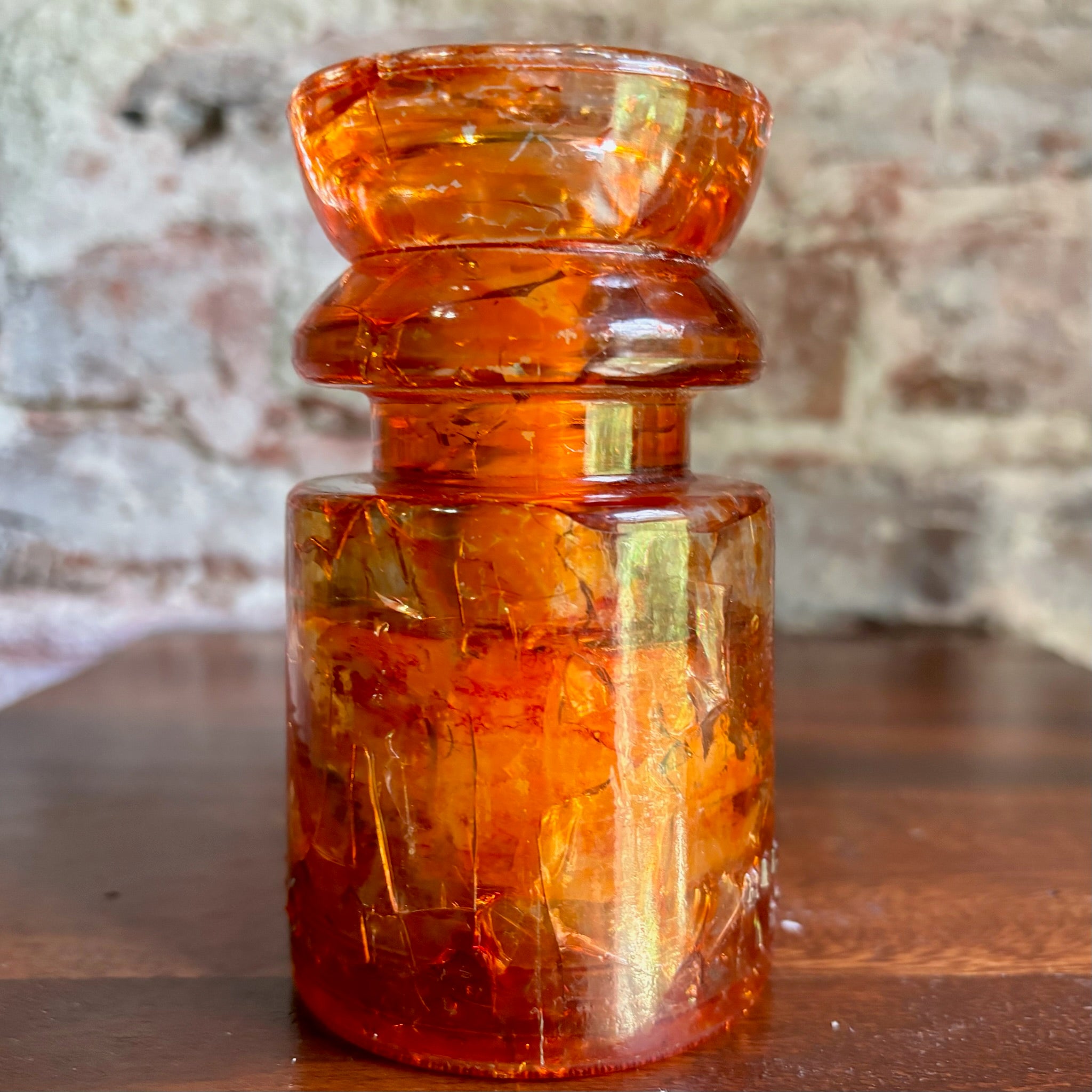 Antique Hemingray No. 19-30 Amber Color Glass Repurposed Insulator Candle Holder