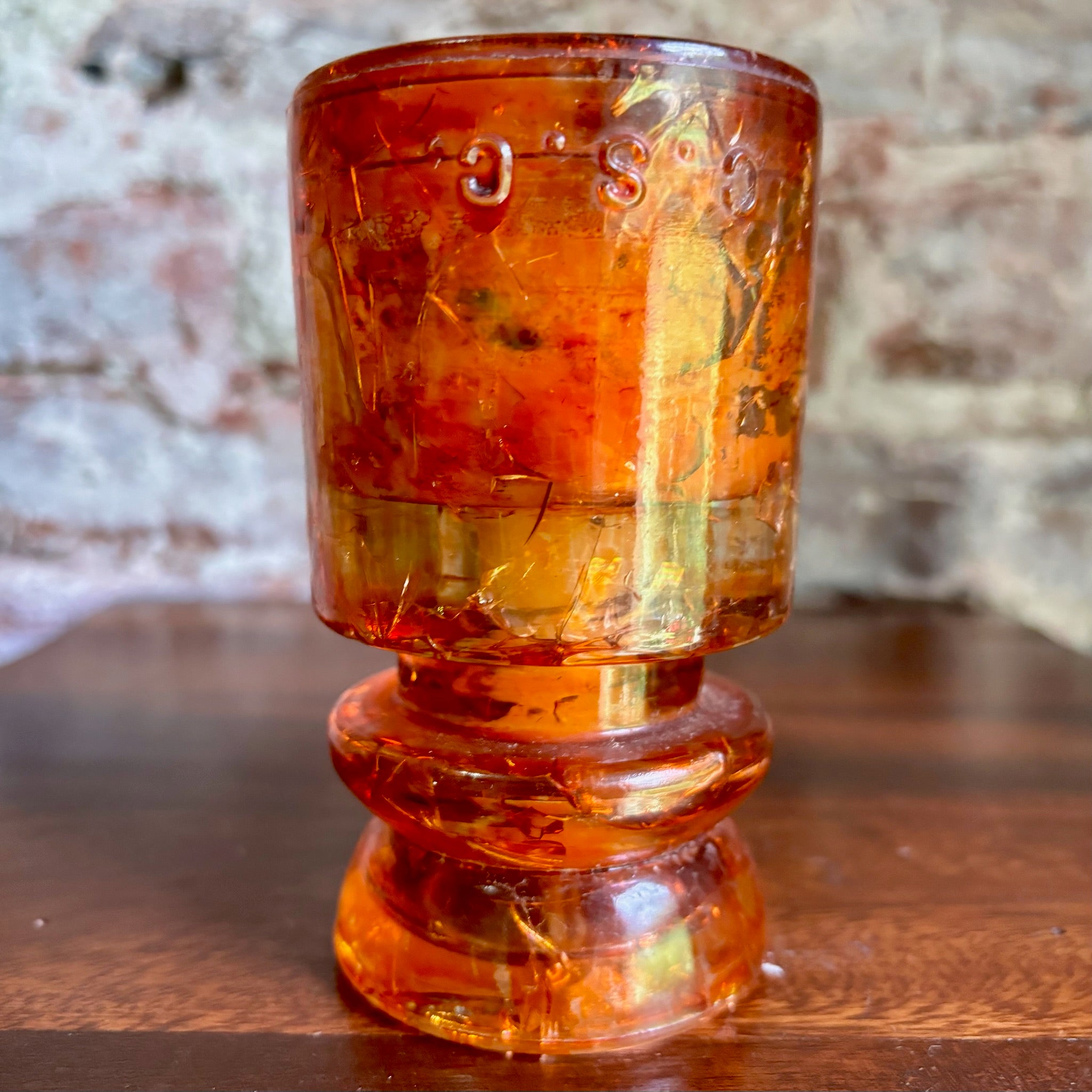 Antique Hemingray No. 19-30 Amber Color Glass Repurposed Insulator Candle Holder