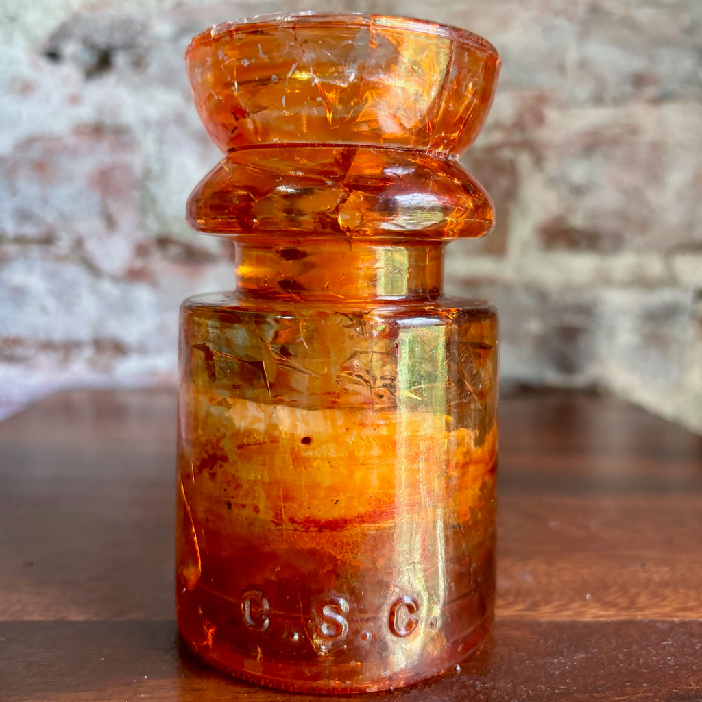 Antique Hemingray No. 19-30 Amber Color Glass Repurposed Insulator Candle Holder