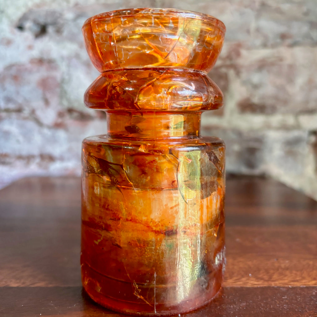Antique Hemingray No. 19-30 Amber Color Glass Repurposed Insulator Candle Holder