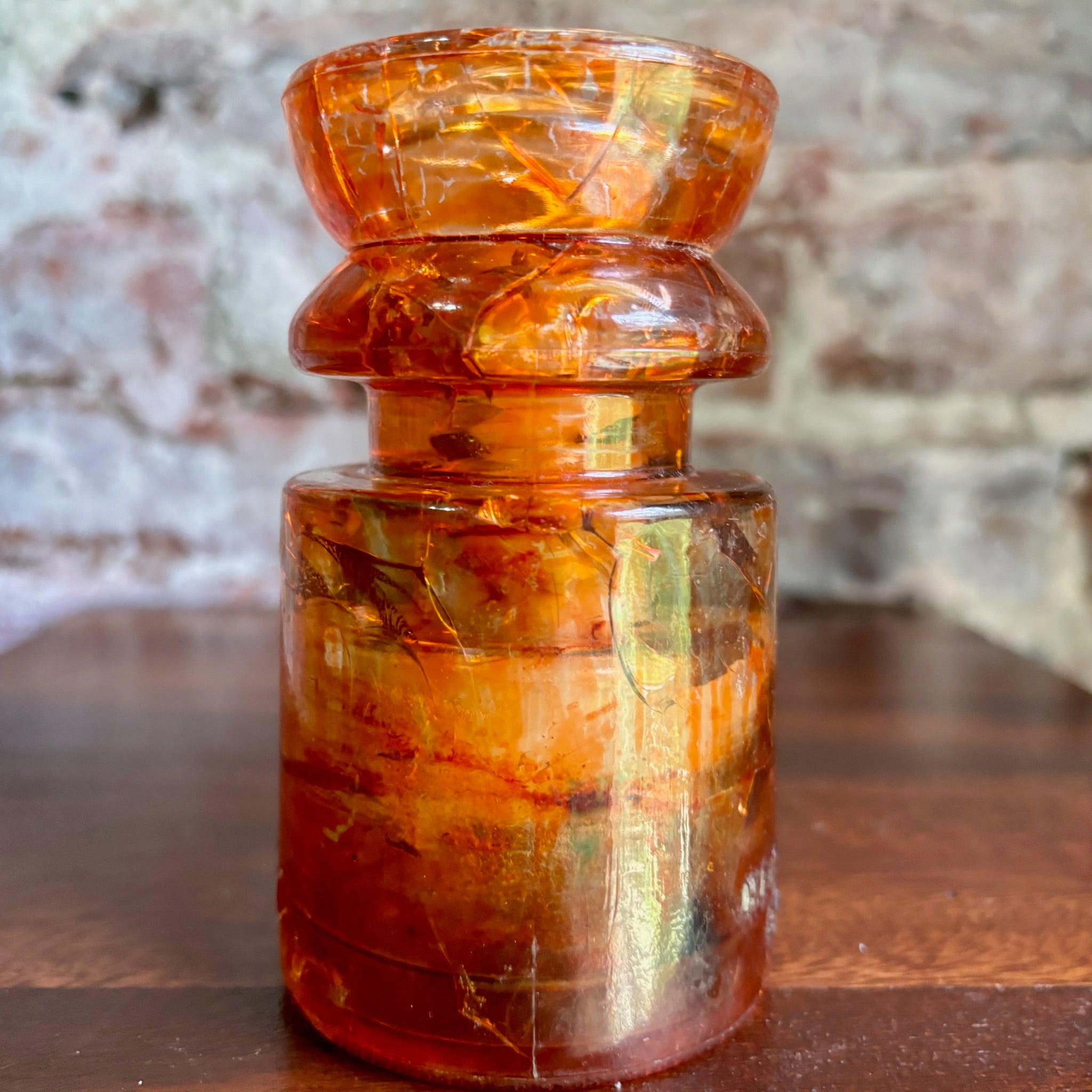 Antique Hemingray No. 19-30 Amber Color Glass Repurposed Insulator Candle Holder