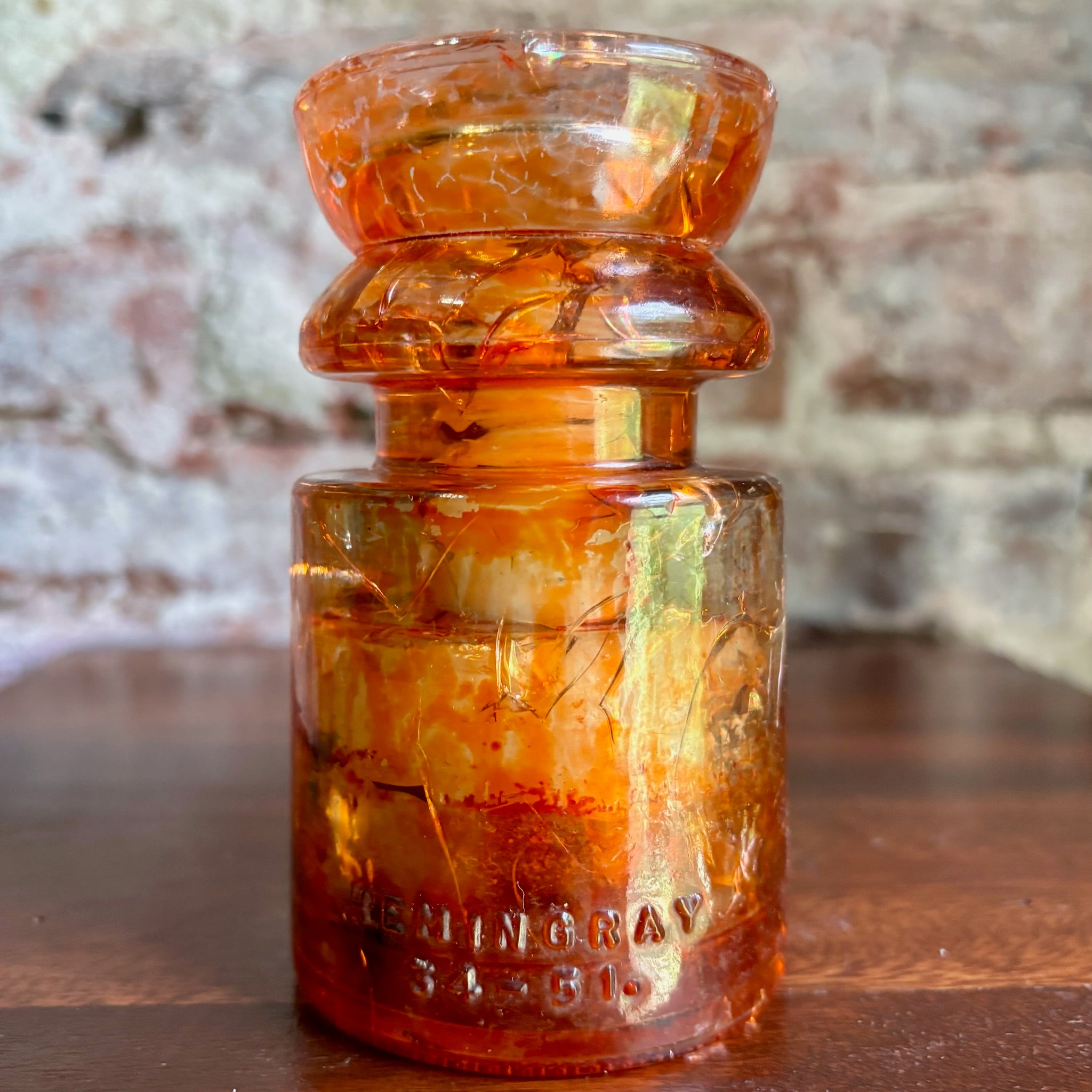 Antique Hemingray No. 19-30 Amber Color Glass Repurposed Insulator Candle Holder
