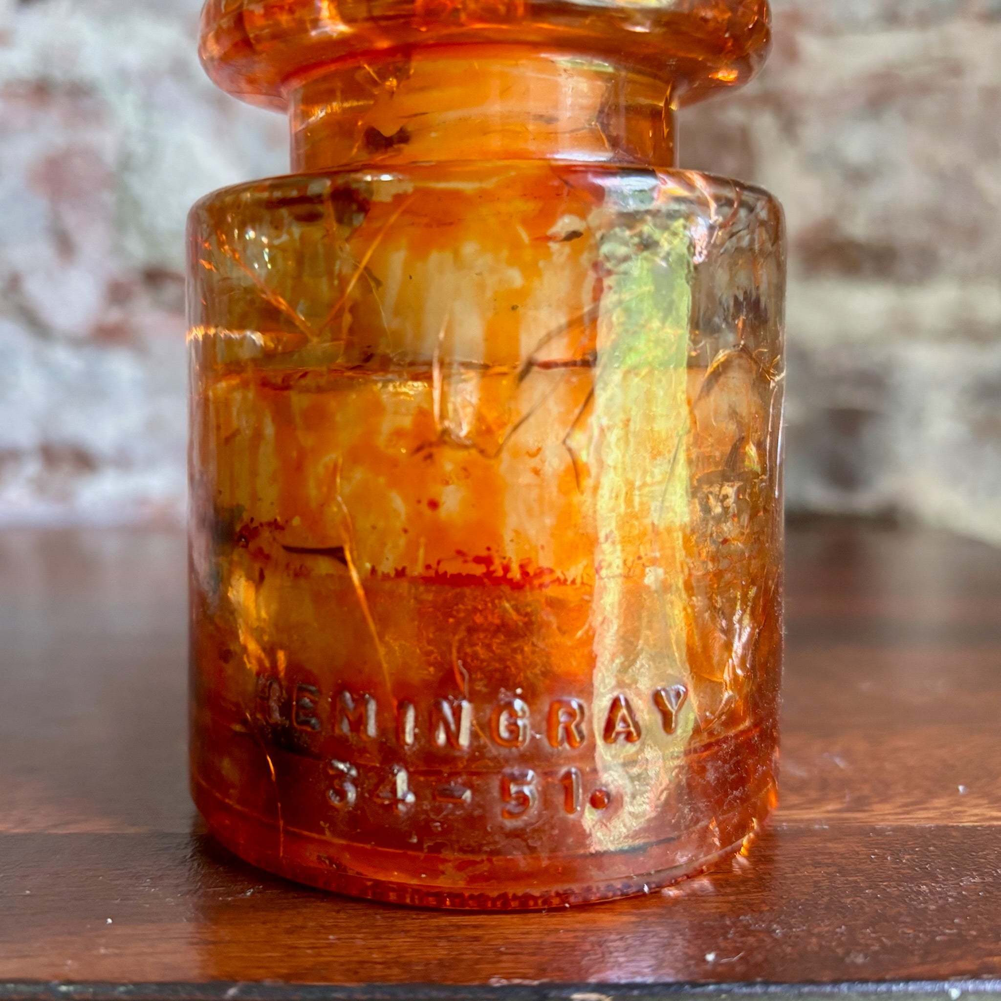 Antique Hemingray No. 19-30 Amber Color Glass Repurposed Insulator Candle Holder