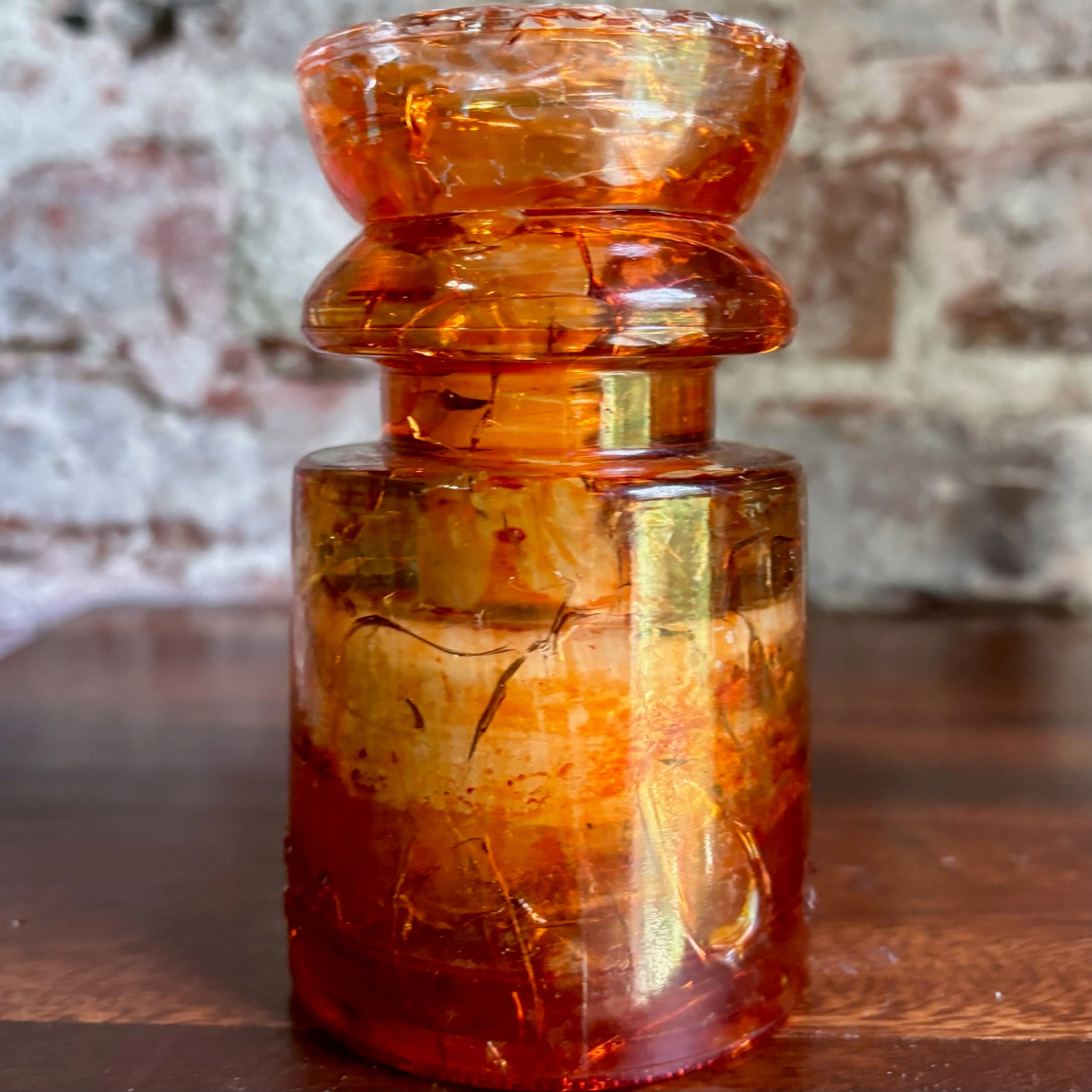 Antique Hemingray No. 19-30 Amber Color Glass Repurposed Insulator Candle Holder
