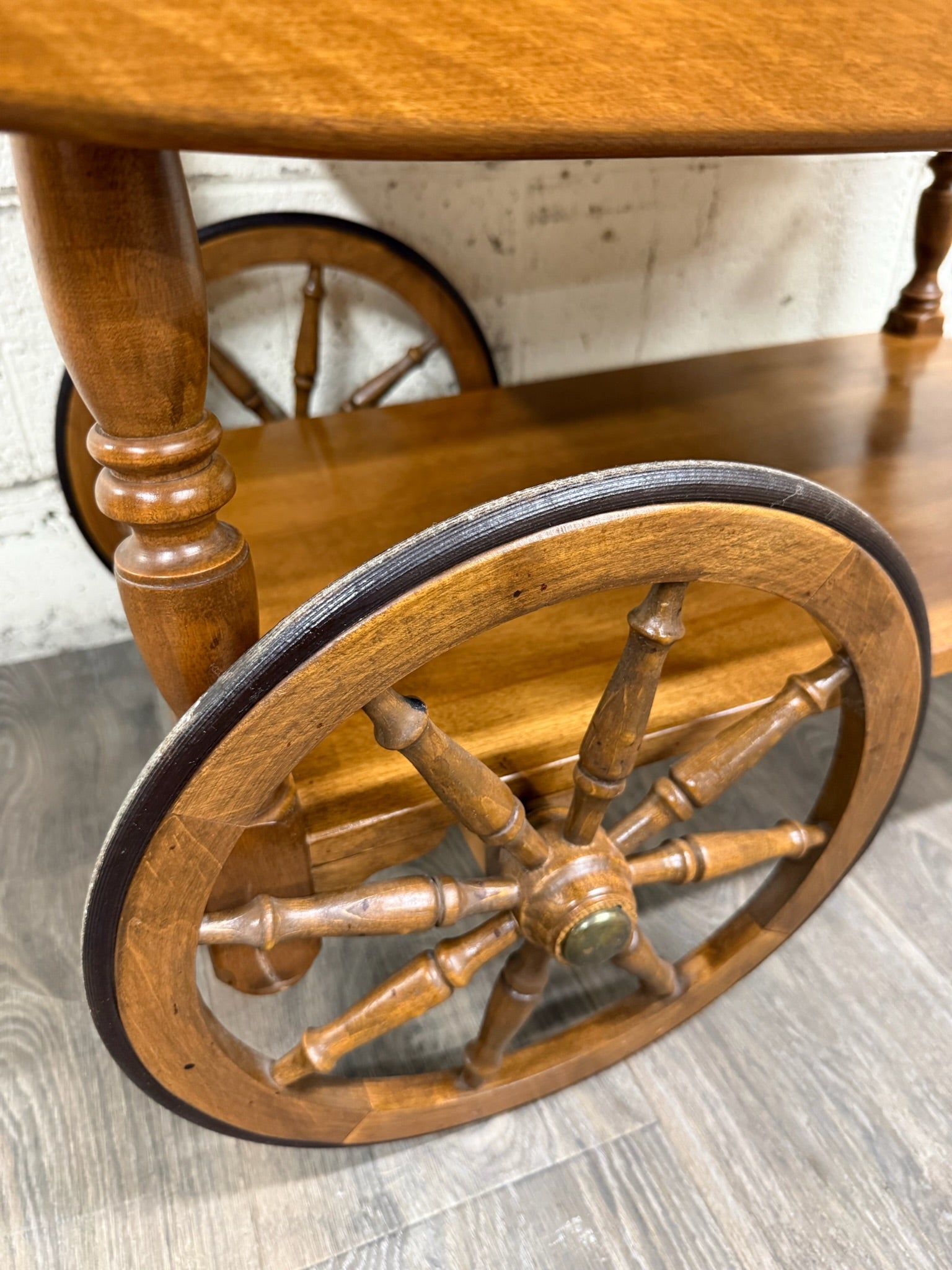 Vintage Ethan Allen Baumritter Solid Maple Drop Leaf Tea Cart