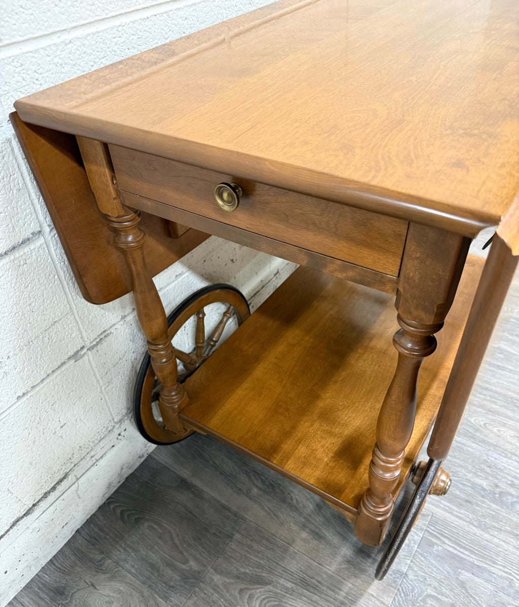 Vintage Ethan Allen Baumritter Solid Maple Drop Leaf Tea Cart