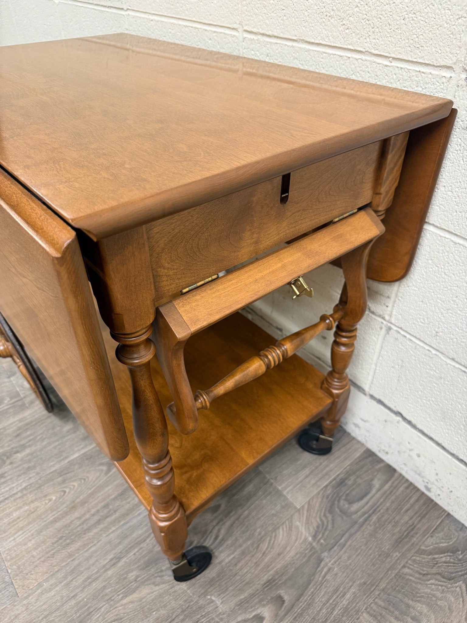 Vintage Ethan Allen Baumritter Solid Maple Drop Leaf Tea Cart