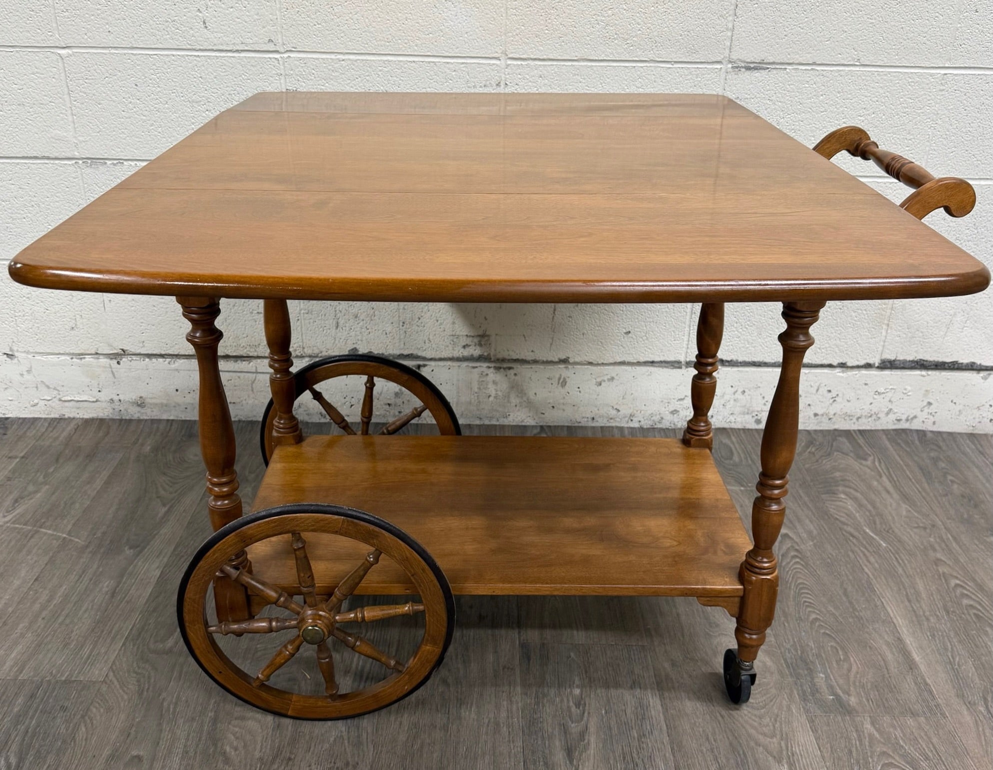 Vintage Ethan Allen Baumritter Solid Maple Drop Leaf Tea Cart