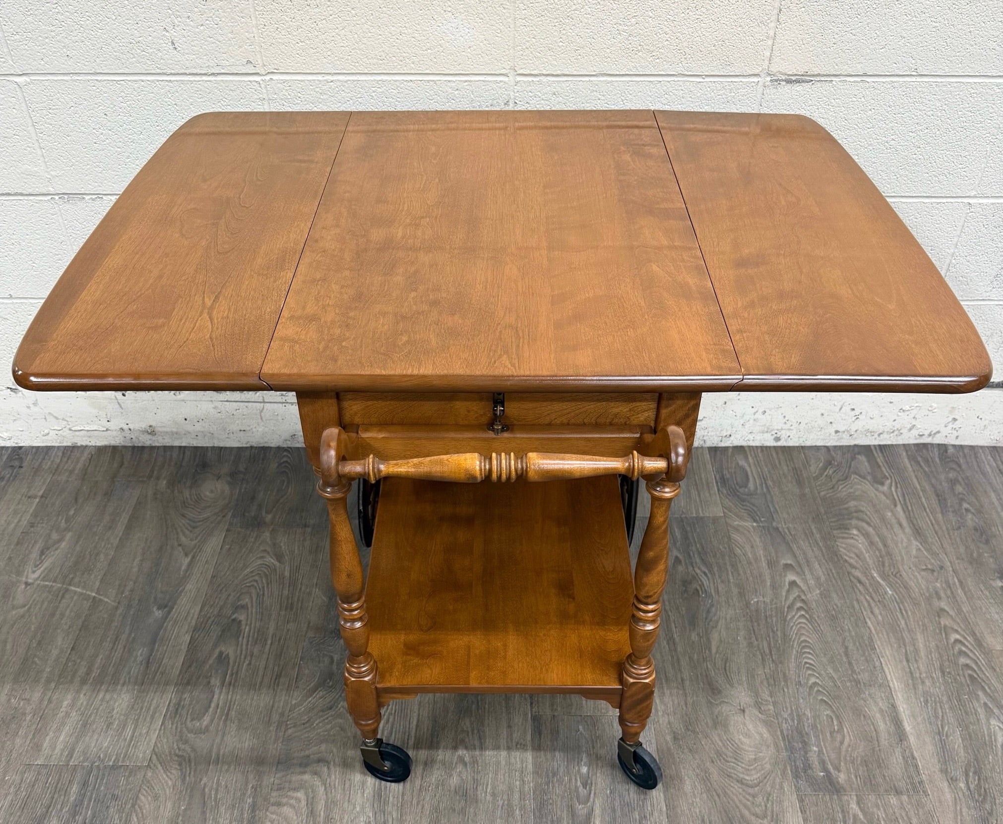 Vintage Ethan Allen Baumritter Solid Maple Drop Leaf Tea Cart