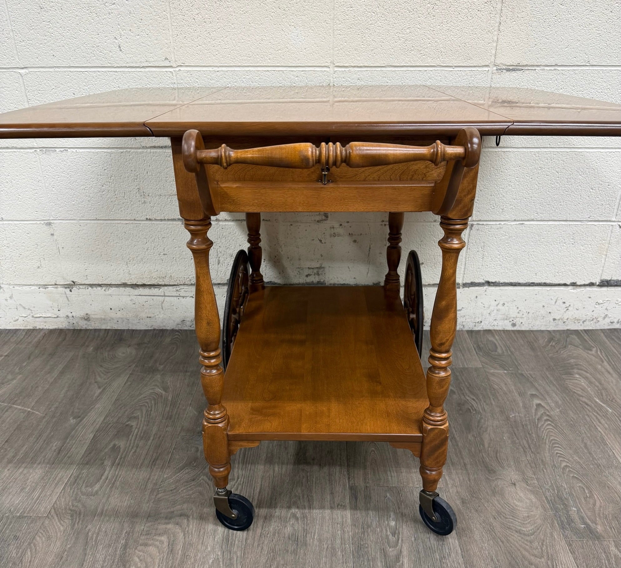Vintage Ethan Allen Baumritter Solid Maple Drop Leaf Tea Cart