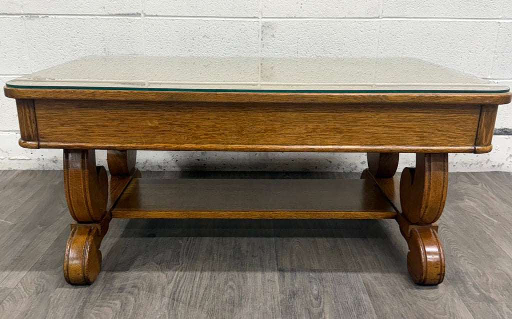 Antique 1920s-1930s Empire Tiger Oak Coffee Table Cocktail Table