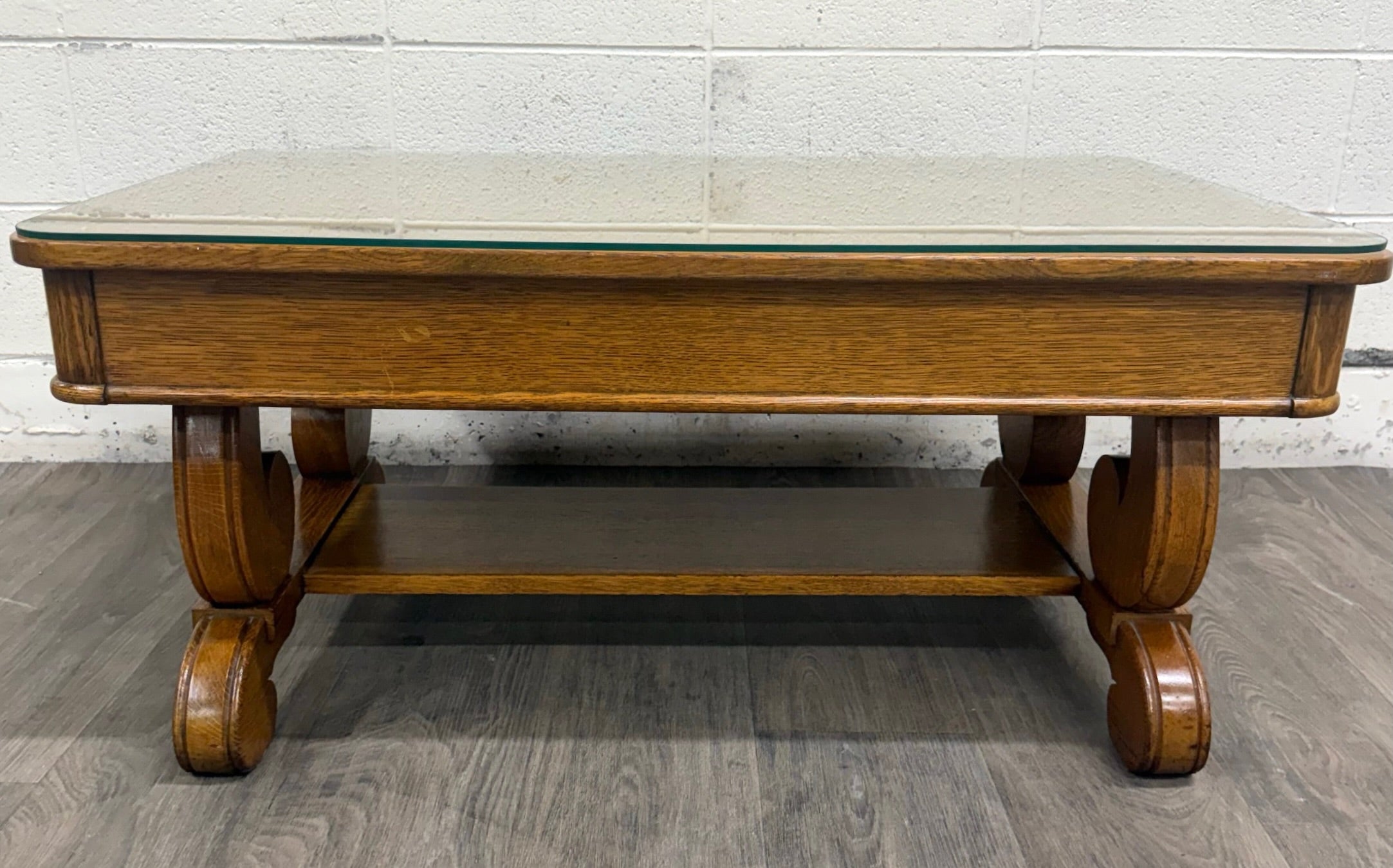 Antique 1920s-1930s Empire Tiger Oak Coffee Table Cocktail Table