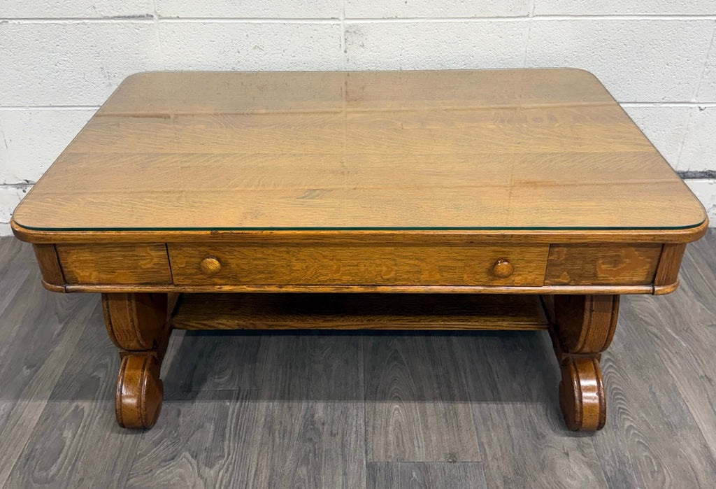 Antique 1920s-1930s Empire Tiger Oak Coffee Table Cocktail Table