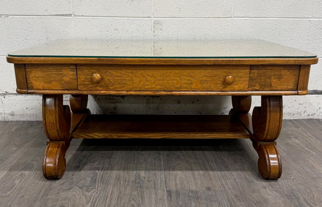 Antique 1920s-1930s Empire Tiger Oak Coffee Table Cocktail Table