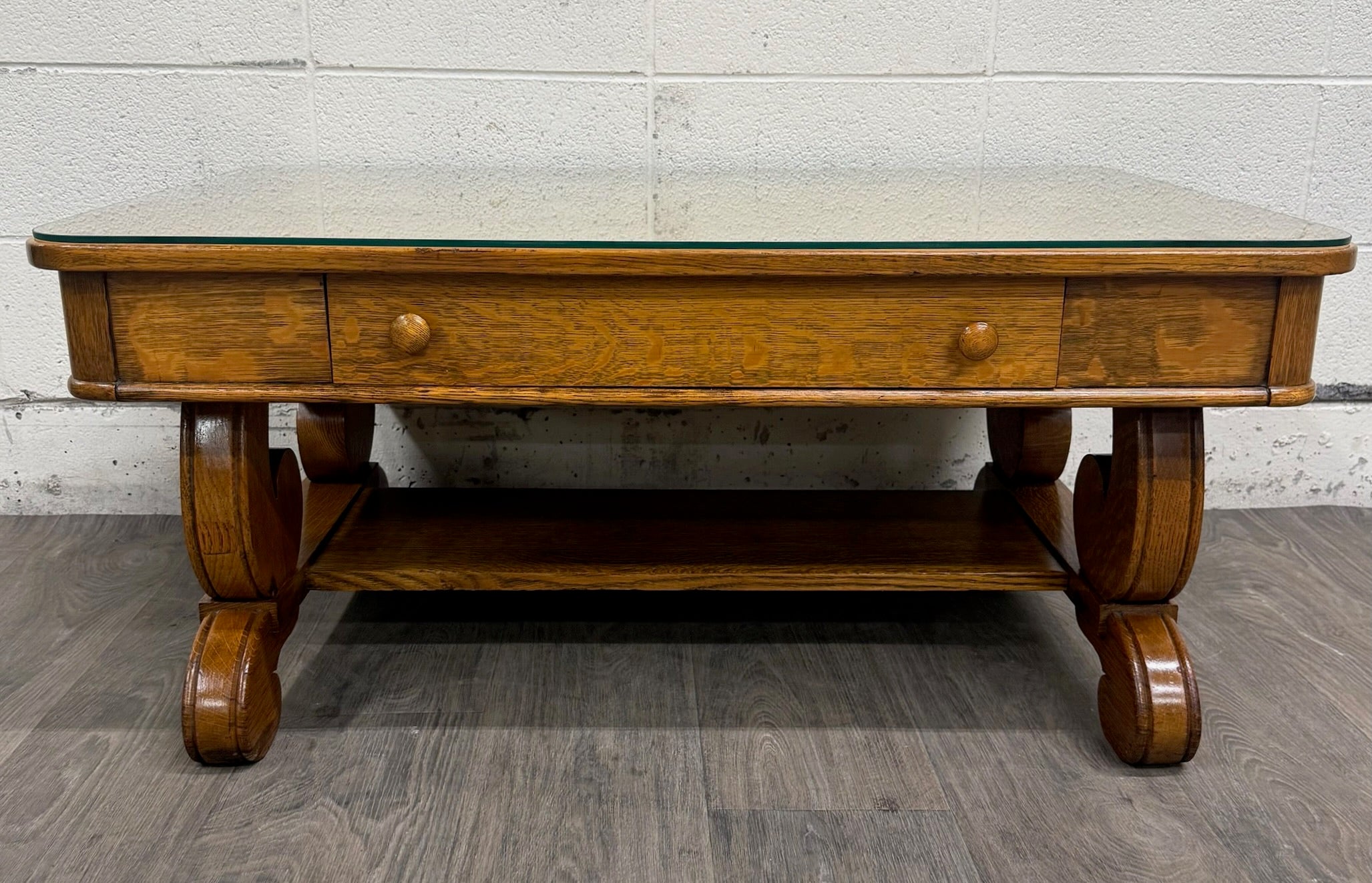 Antique 1920s-1930s Empire Tiger Oak Coffee Table Cocktail Table