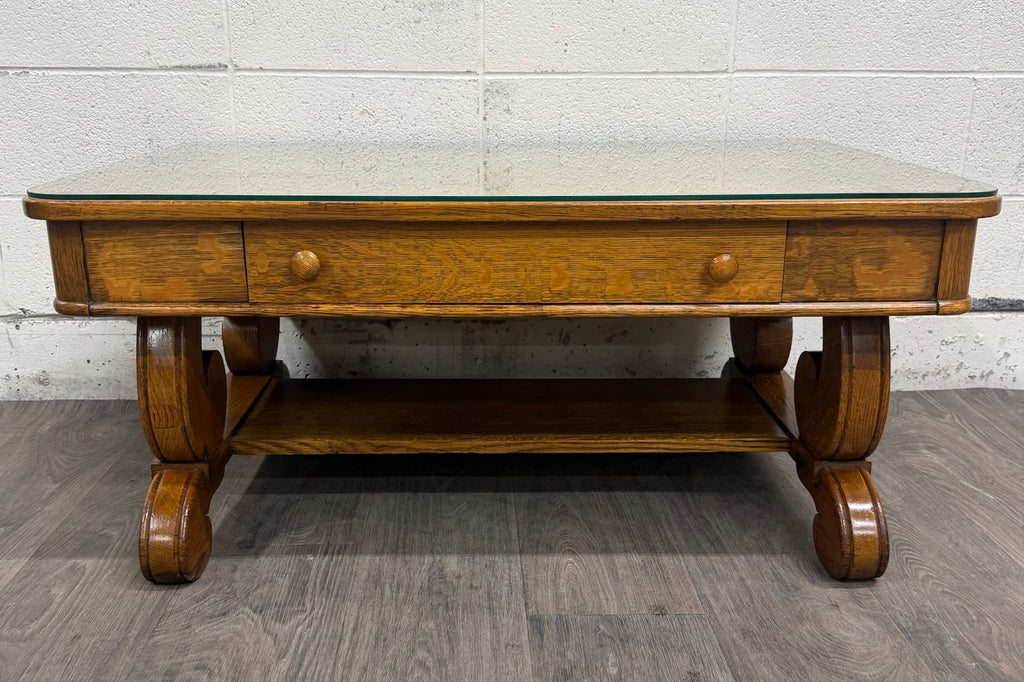 Antique 1920s-1930s Empire Tiger Oak Coffee Table Cocktail Table