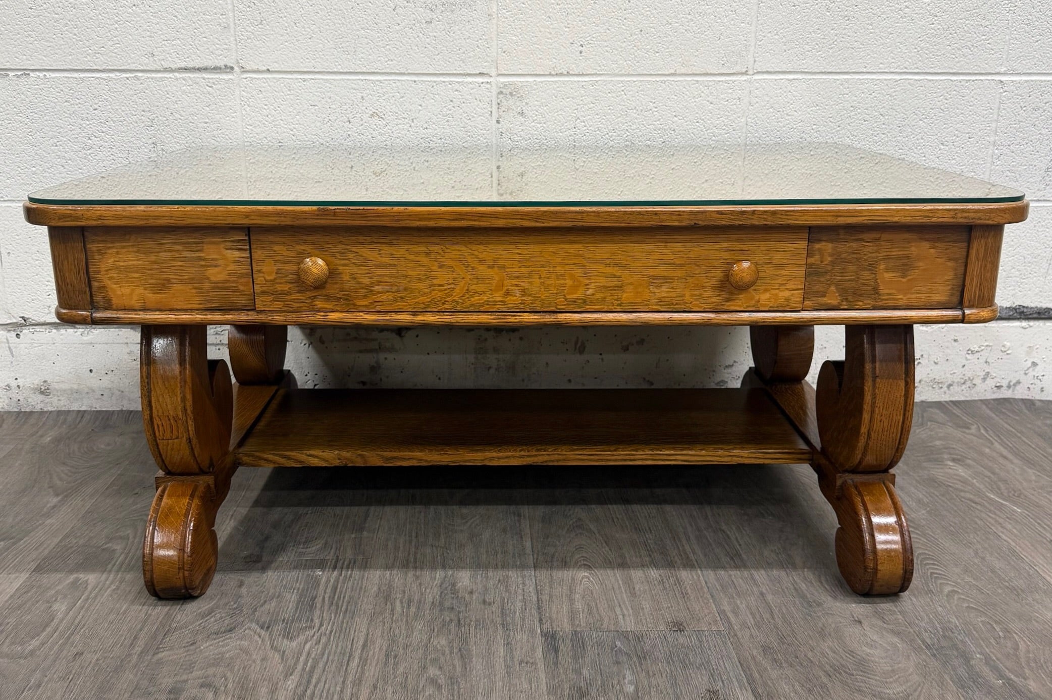 Antique 1920s-1930s Empire Tiger Oak Coffee Table Cocktail Table