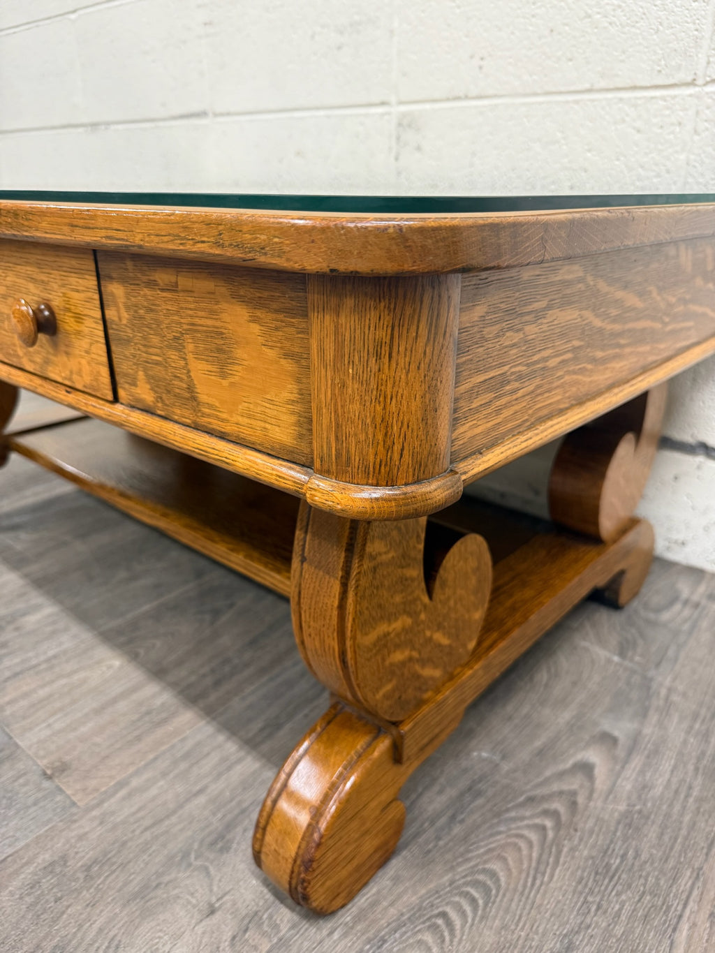 Antique 1920s-1930s Empire Tiger Oak Coffee Table Cocktail Table