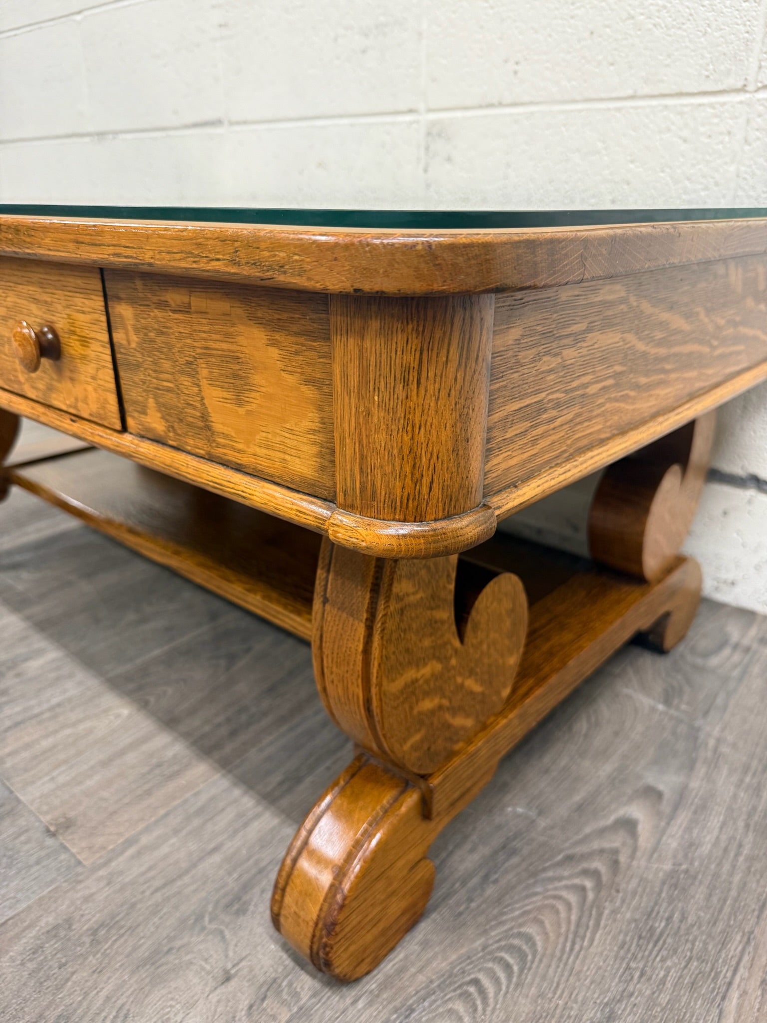 Antique 1920s-1930s Empire Tiger Oak Coffee Table Cocktail Table