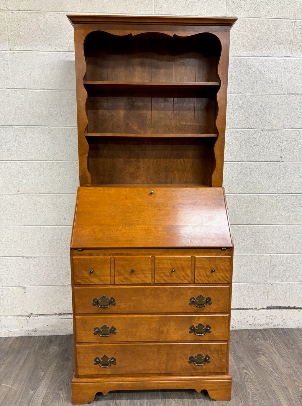 Vintage Ethan Allen Heirloom Early American Maple & Birch Secretary Desk & Hutch