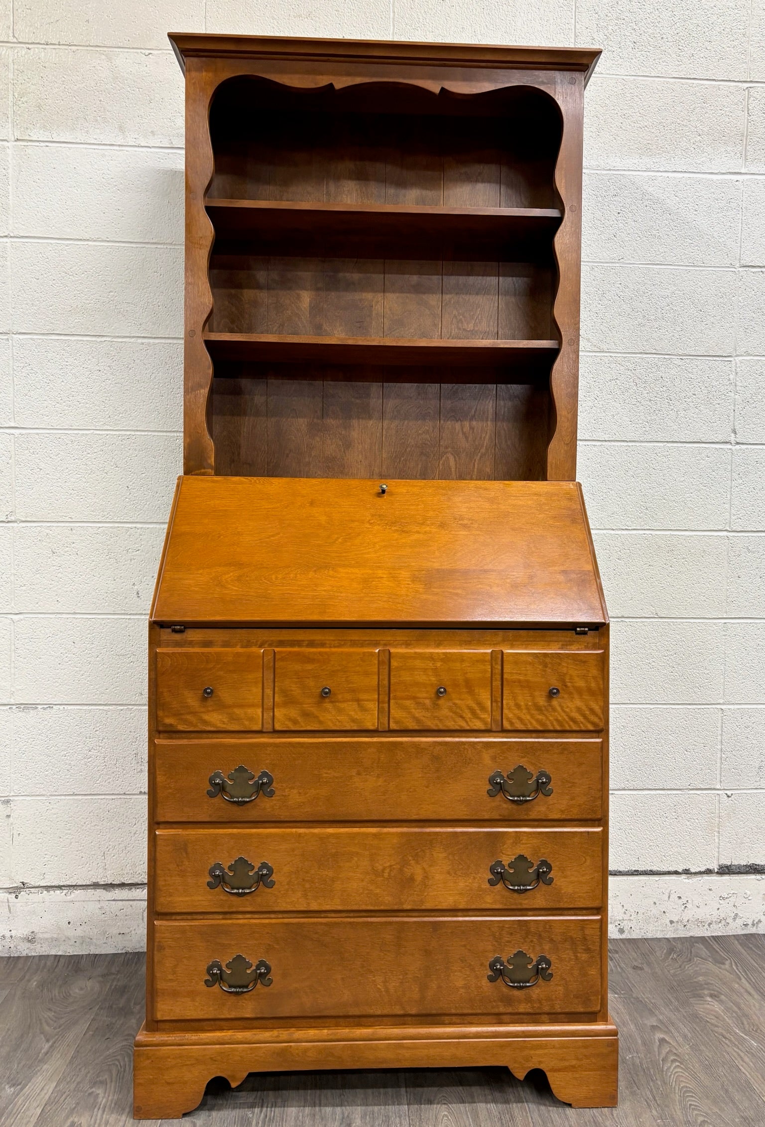 Vintage Ethan Allen Heirloom Early American Maple & Birch Secretary Desk & Hutch