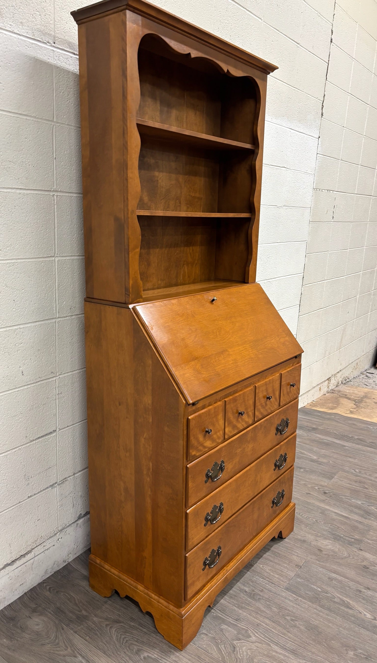 Vintage Ethan Allen Heirloom Early American Maple & Birch Secretary Desk & Hutch