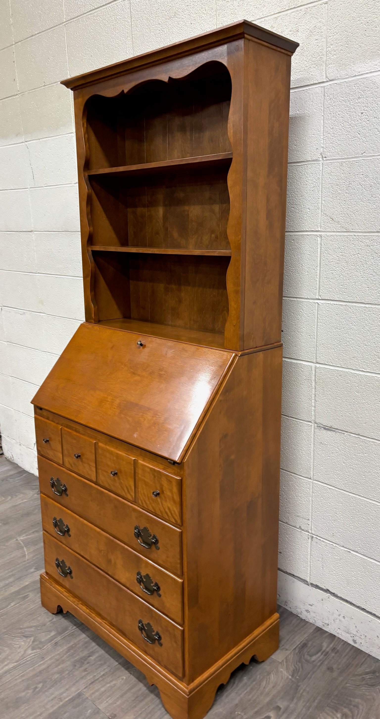 Vintage Ethan Allen Heirloom Early American Maple & Birch Secretary Desk & Hutch