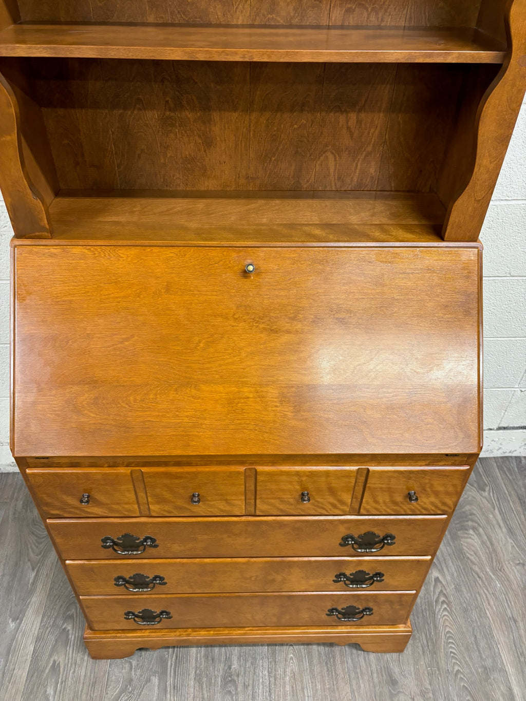 Vintage Ethan Allen Heirloom Early American Maple & Birch Secretary Desk & Hutch