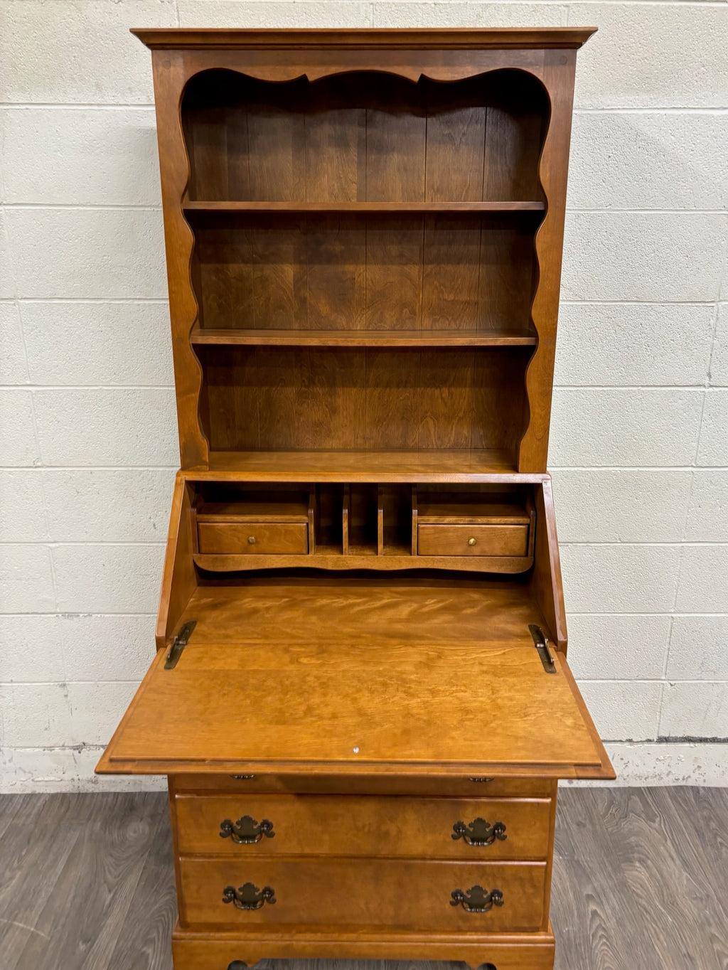 Vintage Ethan Allen Heirloom Early American Maple & Birch Secretary Desk & Hutch