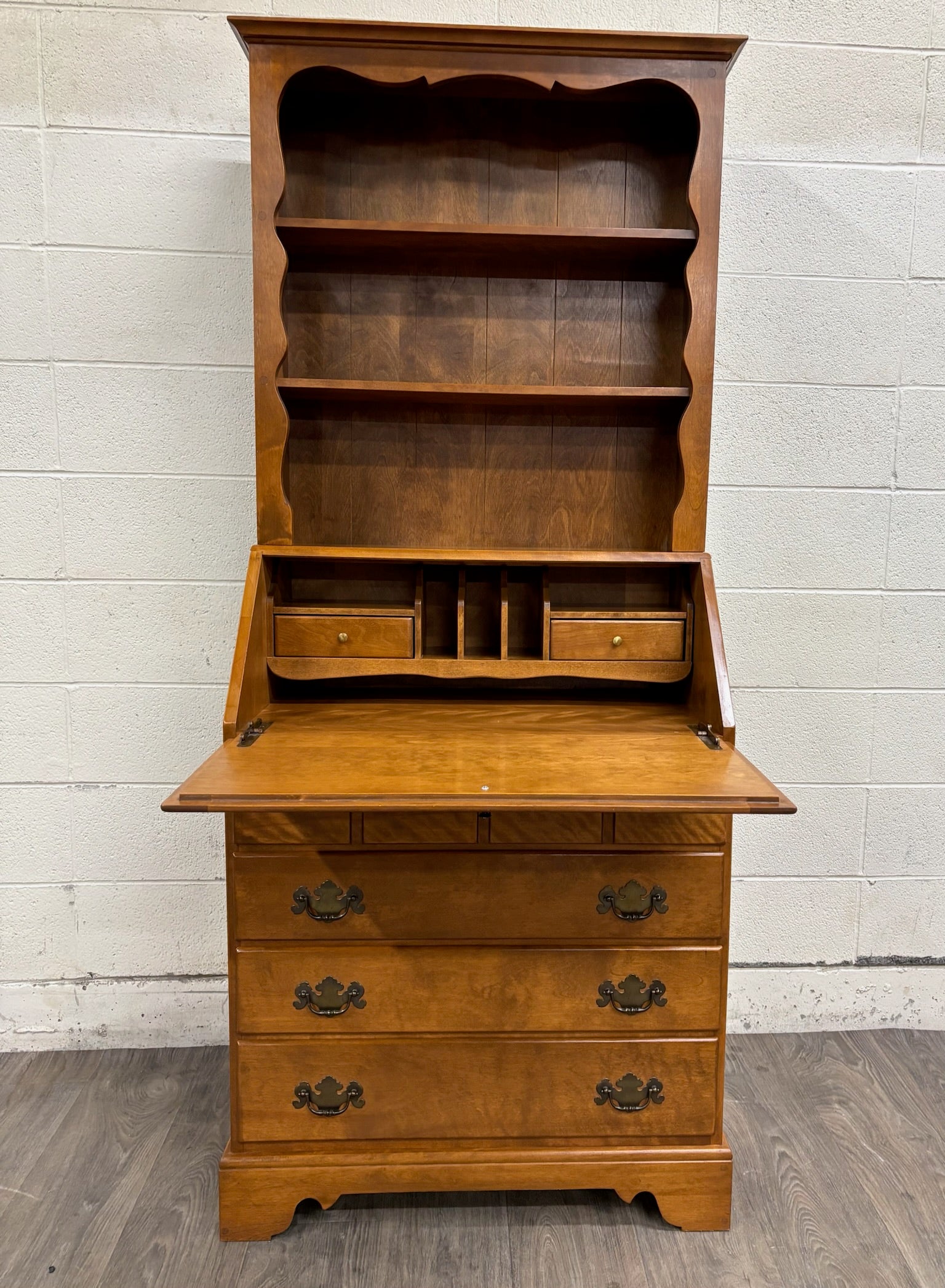 Vintage Ethan Allen Heirloom Early American Maple & Birch Secretary Desk & Hutch