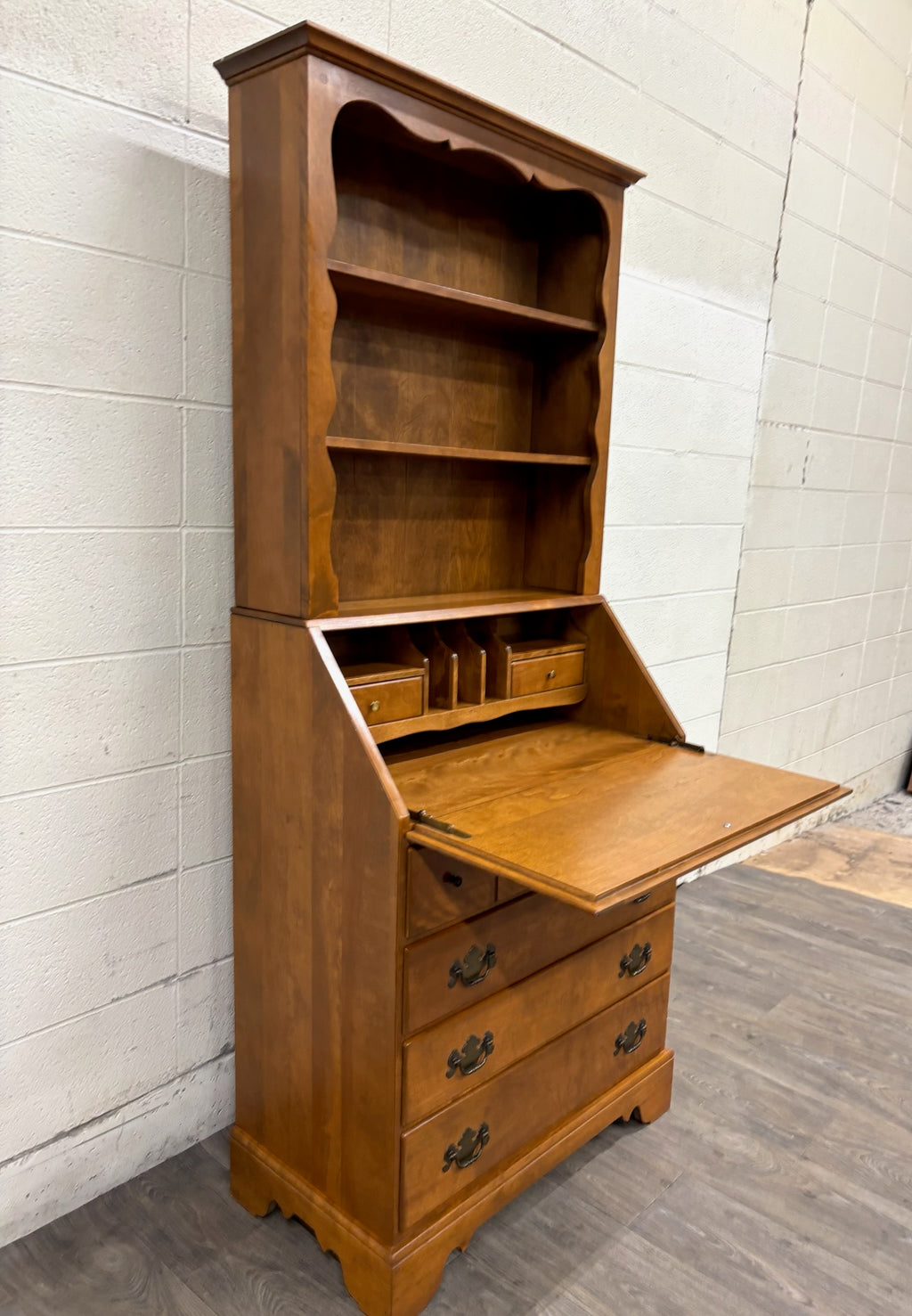 Vintage Ethan Allen Heirloom Early American Maple & Birch Secretary Desk & Hutch