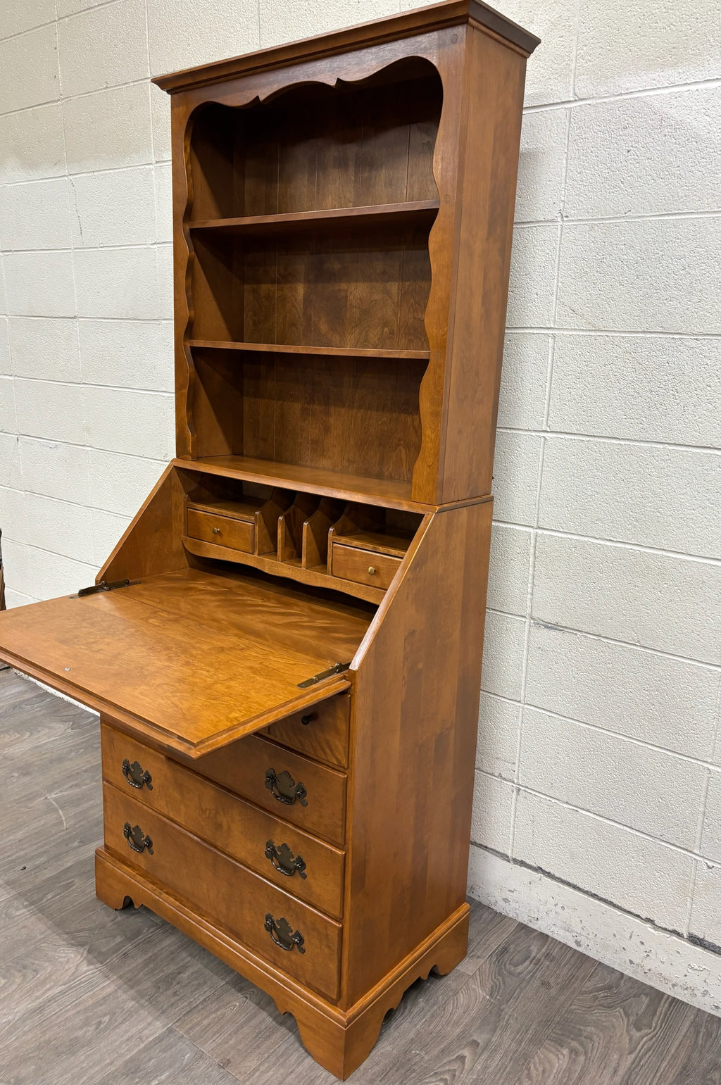 Vintage Ethan Allen Heirloom Early American Maple & Birch Secretary Desk & Hutch