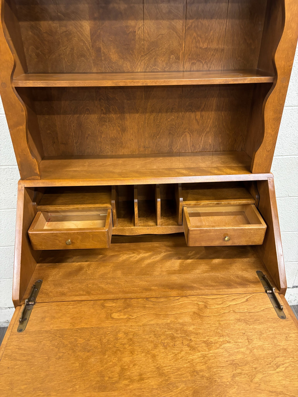 Vintage Ethan Allen Heirloom Early American Maple & Birch Secretary Desk & Hutch