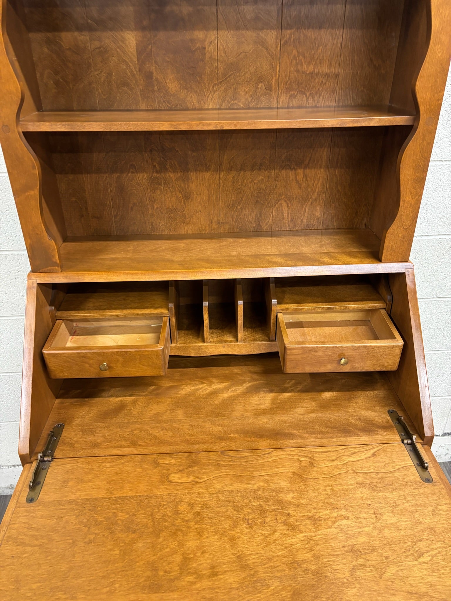 Vintage Ethan Allen Heirloom Early American Maple & Birch Secretary Desk & Hutch