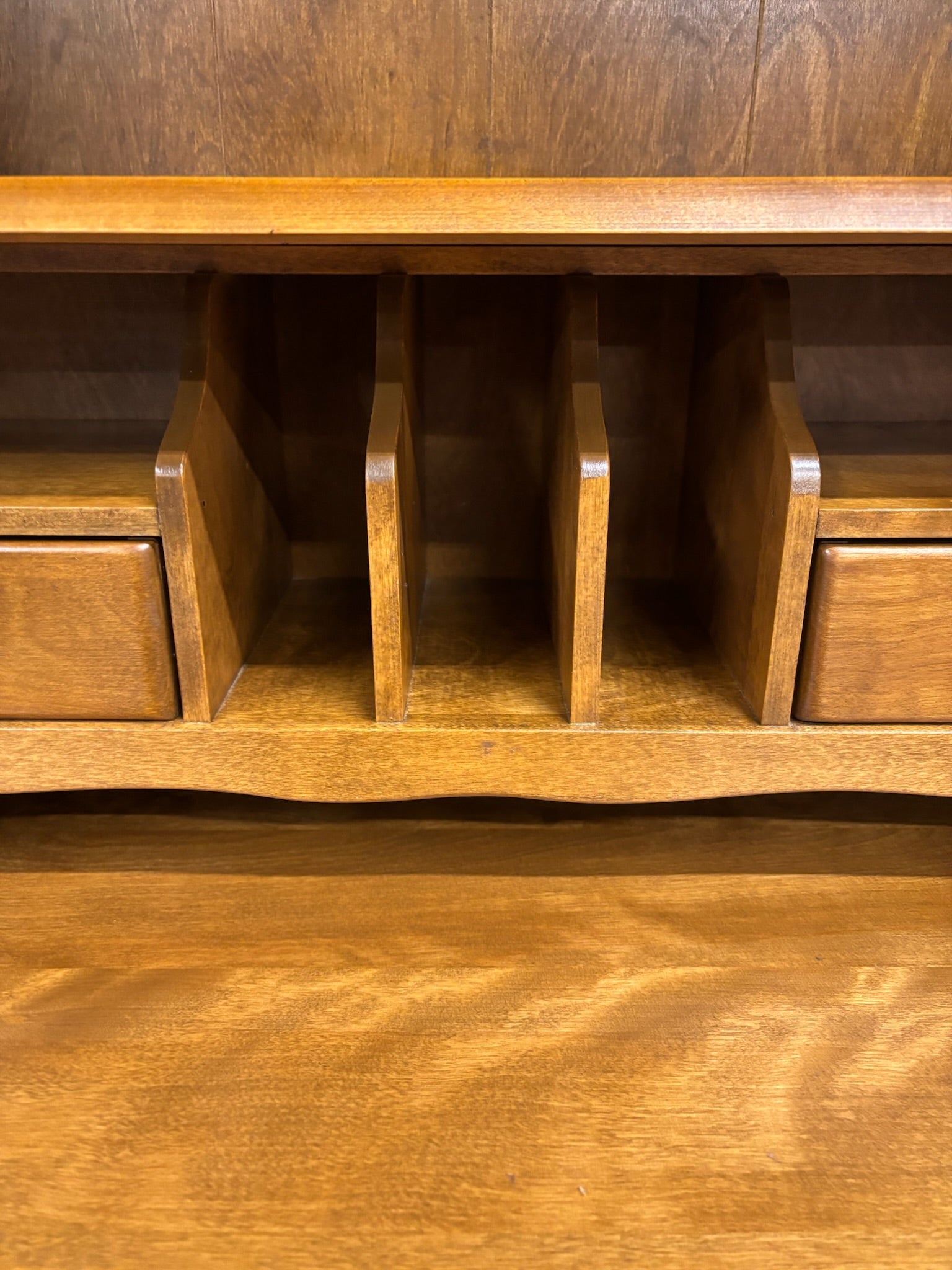 Vintage Ethan Allen Heirloom Early American Maple & Birch Secretary Desk & Hutch