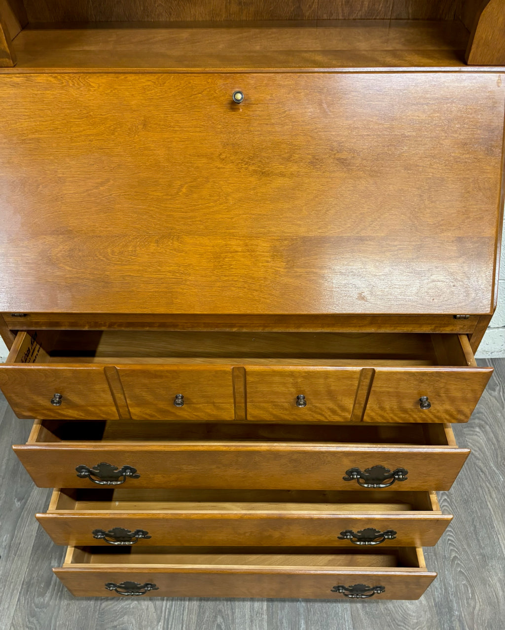 Vintage Ethan Allen Heirloom Early American Maple & Birch Secretary Desk & Hutch