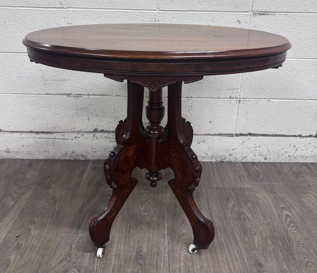 Antique Victorian Eastlake Burl Walnut Oval Center Table Parlor Table