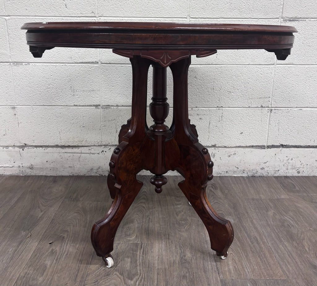 Antique Victorian Eastlake Burl Walnut Oval Center Table Parlor Table