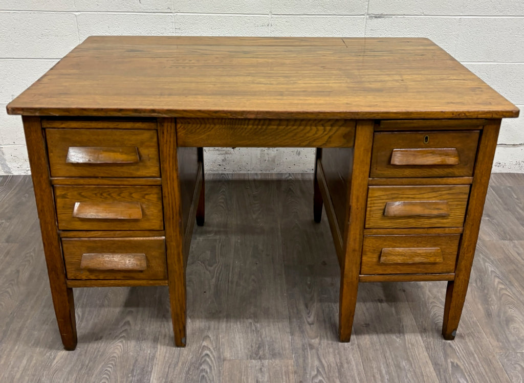 Vintage Arts & Crafts Mission Oak Pedestal Teacher Desk Office Desk Library Desk