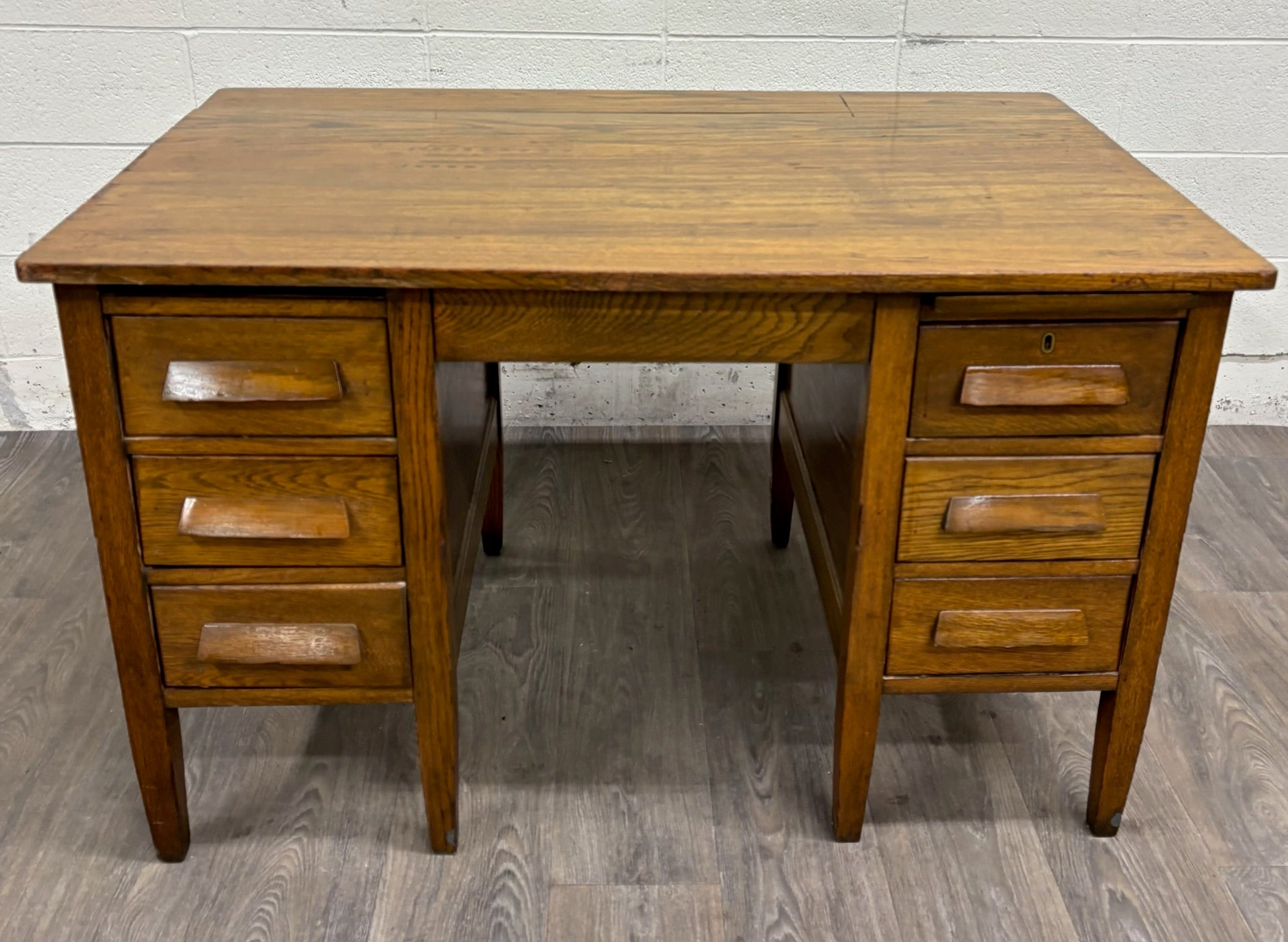 Vintage Arts & Crafts Mission Oak Pedestal Teacher Desk Office Desk Library Desk