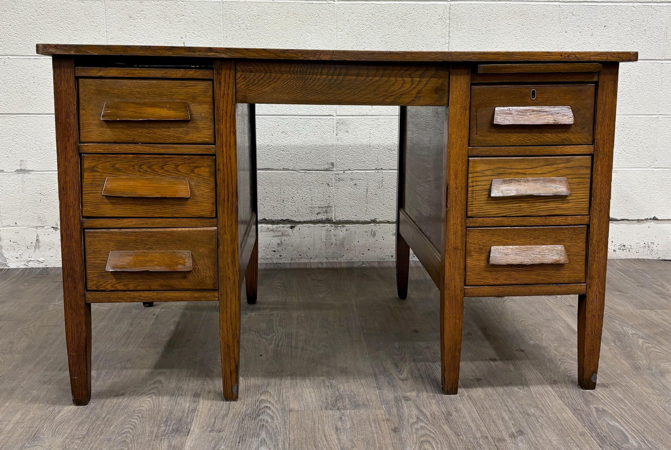 Vintage Arts & Crafts Mission Oak Pedestal Teacher Desk Office Desk Library Desk