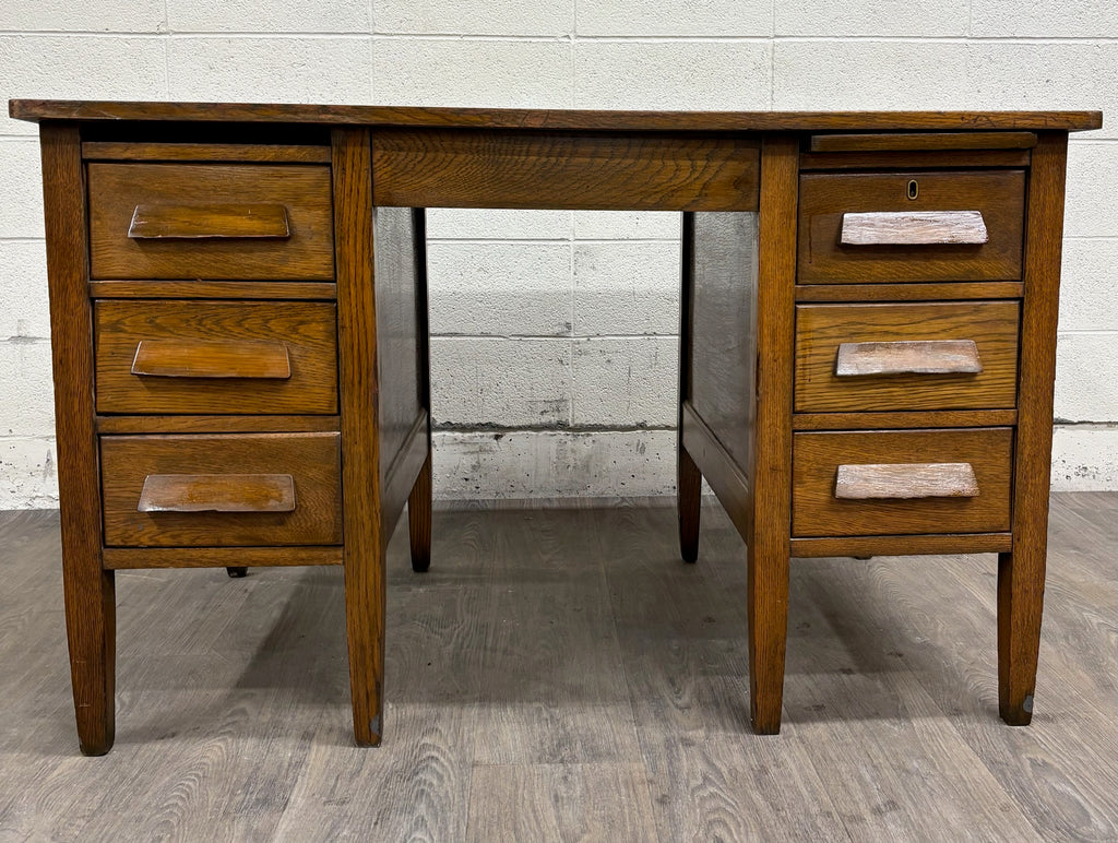 Vintage Arts & Crafts Mission Oak Pedestal Teacher Desk Office Desk Library Desk