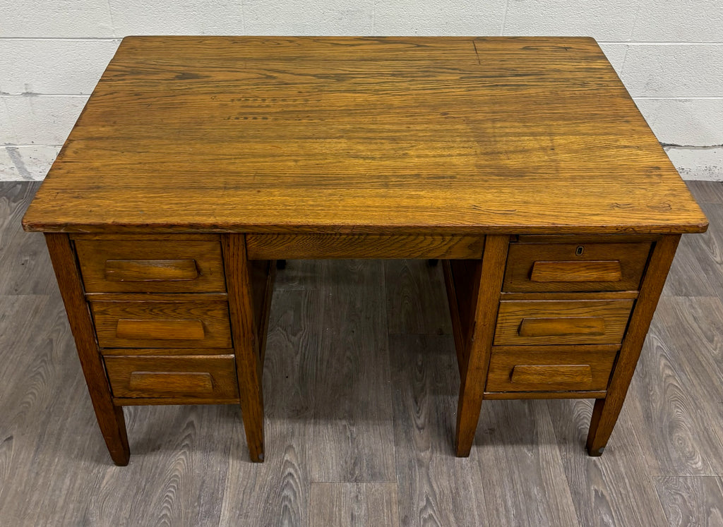 Vintage Arts & Crafts Mission Oak Pedestal Teacher Desk Office Desk Library Desk