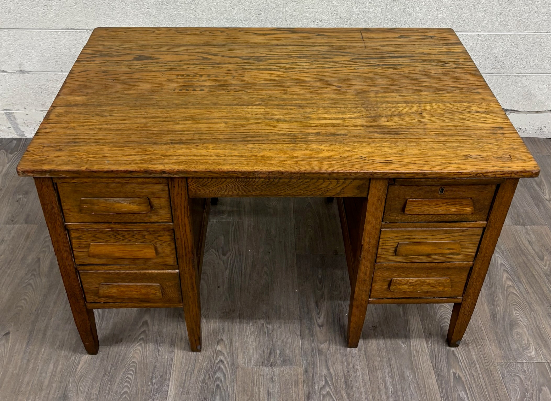 Vintage Arts & Crafts Mission Oak Pedestal Teacher Desk Office Desk Library Desk